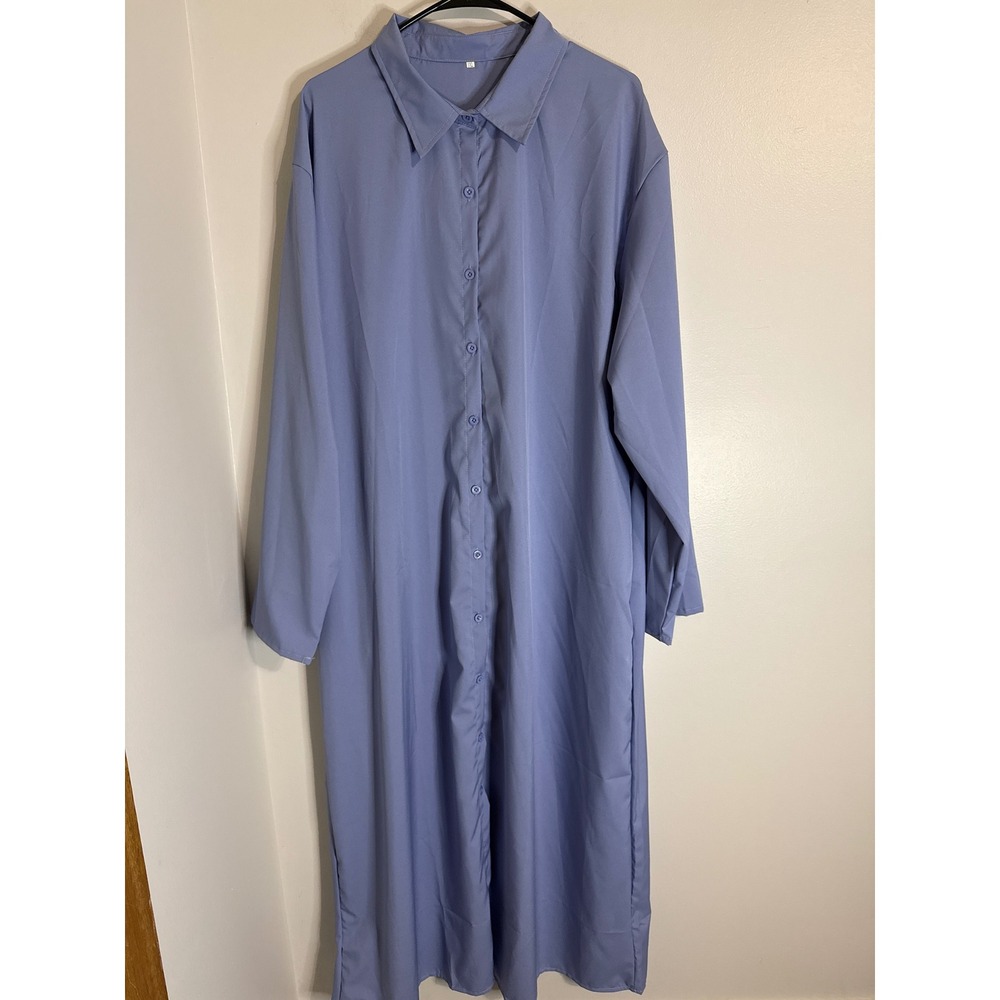 Light Blue Long Sleeve Button Down Maxi Shirt Dress Plus Size 3XL